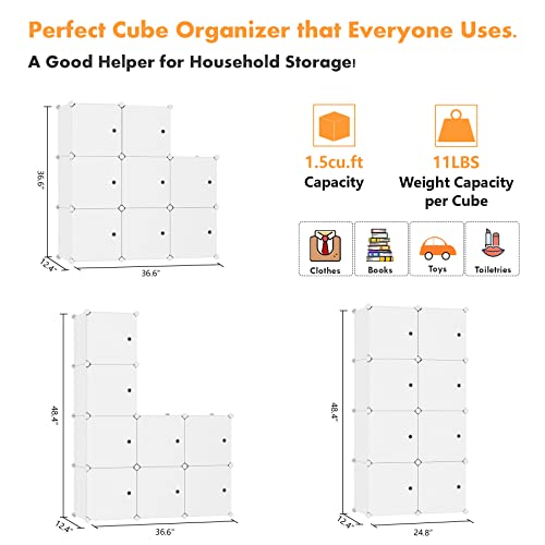 C&AHOME Cube Storage Organizer with Doors, 8-Cube Shelf, Closet Cabinet, DIY Plastic Modular Bookshelf, Storage Shelves Ideal for Bedroom,Living Room,24.8" L × 12.4" W × 48.4" H Milky UGSHS3008M - Image 5