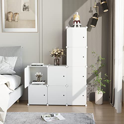 C&AHOME Cube Storage Organizer with Doors, 8-Cube Shelf, Closet Cabinet, DIY Plastic Modular Bookshelf, Storage Shelves Ideal for Bedroom,Living Room,24.8" L × 12.4" W × 48.4" H Milky UGSHS3008M - Image 4
