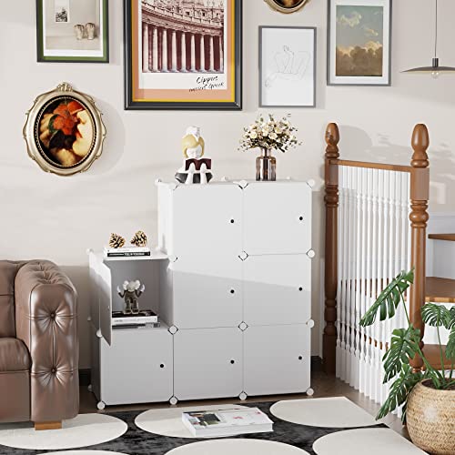 C&AHOME Cube Storage Organizer with Doors, 8-Cube Shelf, Closet Cabinet, DIY Plastic Modular Bookshelf, Storage Shelves Ideal for Bedroom,Living Room,24.8" L × 12.4" W × 48.4" H Milky UGSHS3008M - Image 3