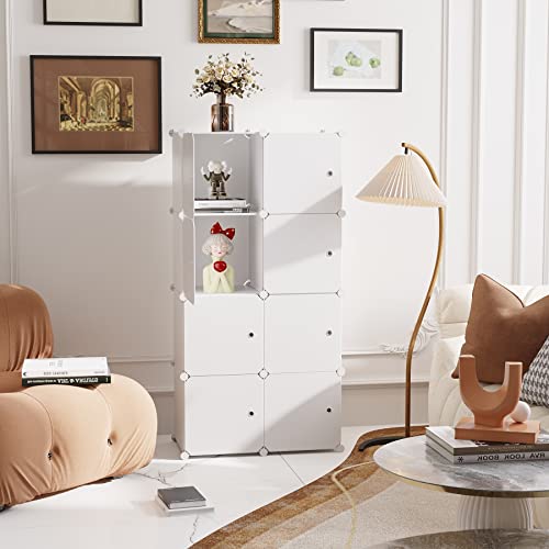 C&AHOME Cube Storage Organizer with Doors, 8-Cube Shelf, Closet Cabinet, DIY Plastic Modular Bookshelf, Storage Shelves Ideal for Bedroom,Living Room,24.8" L × 12.4" W × 48.4" H Milky UGSHS3008M - Image 2