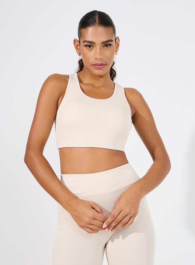 Styli Ribbed Racerback Longline Sports Bra & Flared Leggings Set  - Image 2