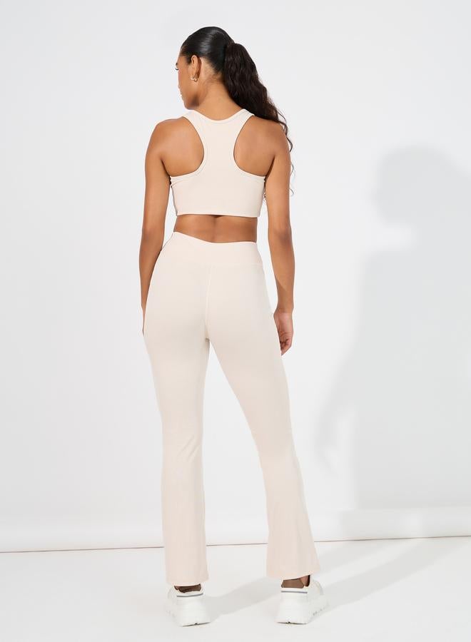 Styli Ribbed Racerback Longline Sports Bra & Flared Leggings Set  - Image 5