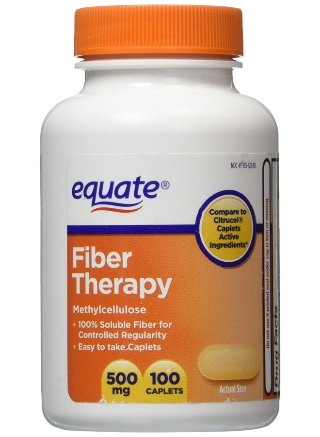 Equate Fiber Therapy For Regularity Fiber Supplement Caplets, 500mg, 100-Count Bottle - Image 1