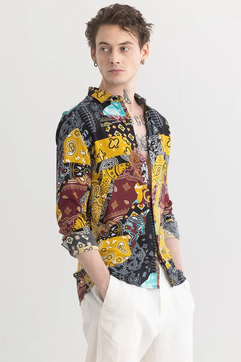 سنيتش Yellow Paisley Long Sleeve Slim Fit Casual Shirt
