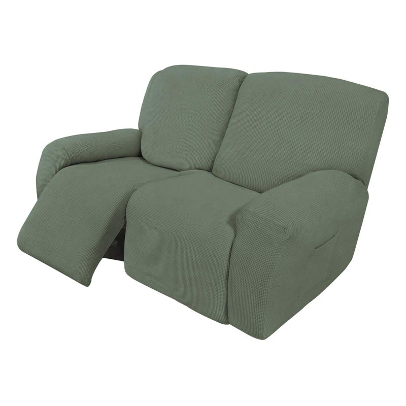 EasyGoing 6 Pieces Recliner Loveseat Stretch Sofa Slipcover Sofa Cover Furniture Protector Couch Soft with Elastic Bottom Kids Spandex Jacquard Fabric Small Checks Greyish Green