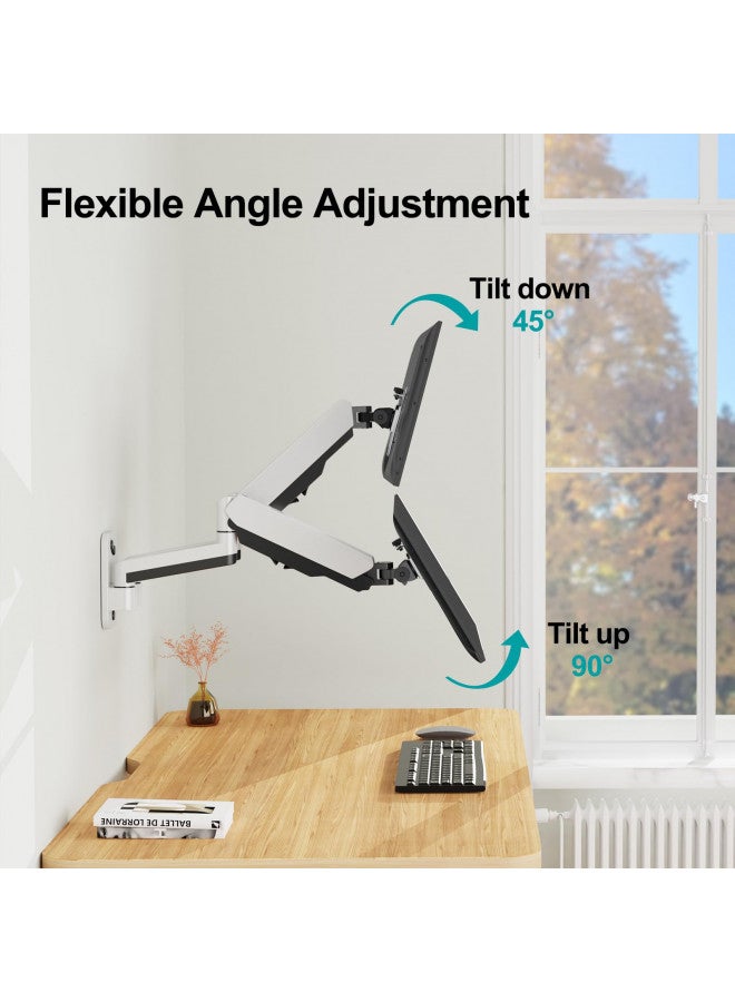 MOUNT PRO Dual Monitor Wall Mount for 13 to 32 Inch Computer Screens, Gas Spring Wall Monitor Arm for 2 Monitors, Each Holds Up to 17.6lbs, Adjustable Wall Monitor Mount with VESA 75x75/100x100, White - Image 4