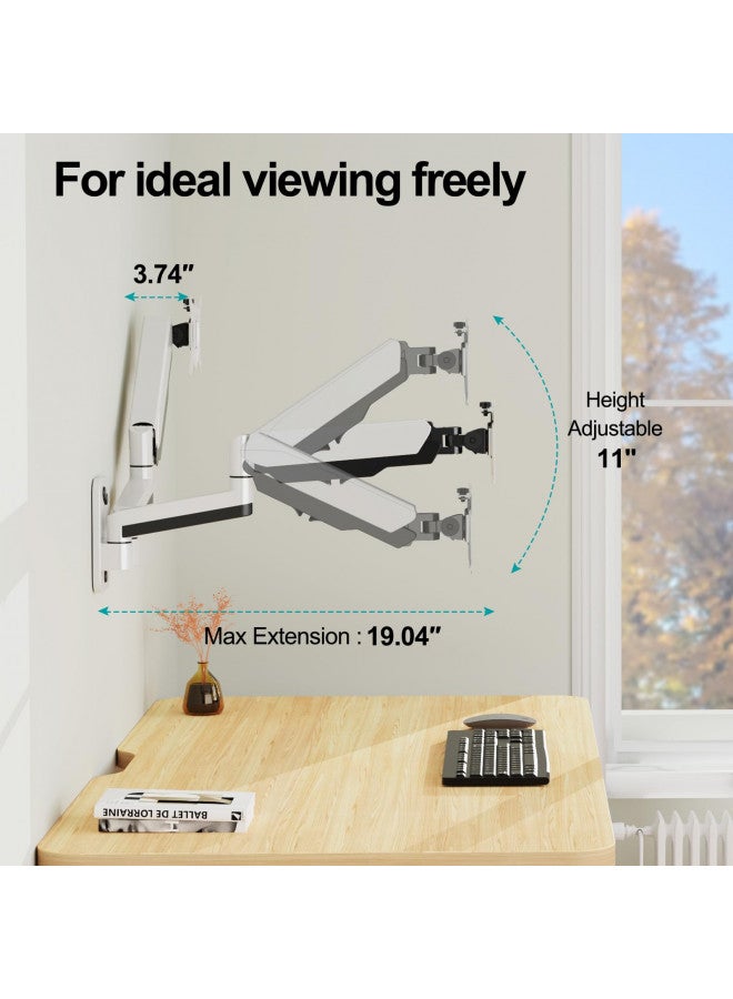 MOUNT PRO Dual Monitor Wall Mount for 13 to 32 Inch Computer Screens, Gas Spring Wall Monitor Arm for 2 Monitors, Each Holds Up to 17.6lbs, Adjustable Wall Monitor Mount with VESA 75x75/100x100, White - Image 3