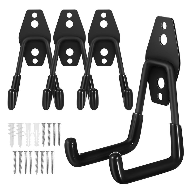 Heavy Duty Black Metal Wall Hooks 4pcs Garage Storage Hangers For Tools And Bikes - Image 2