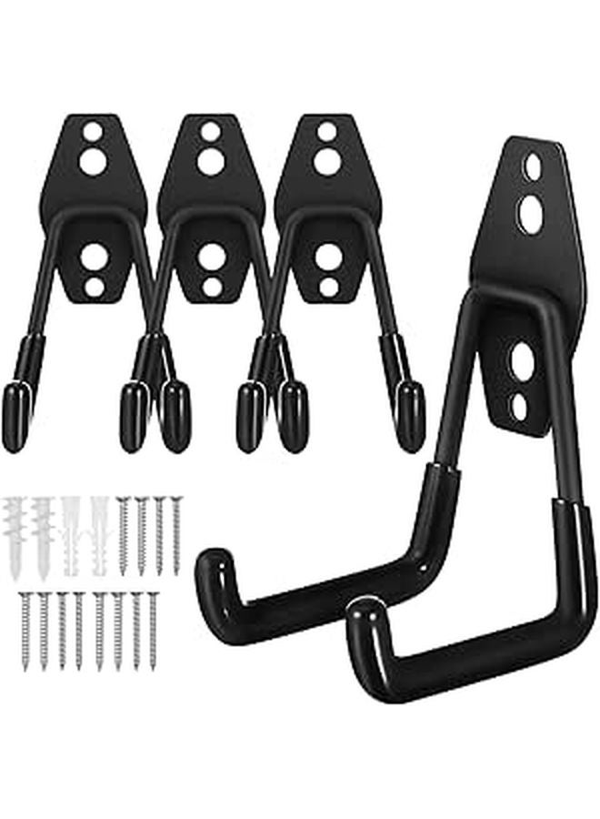Heavy Duty Black Metal Wall Hooks 4pcs Garage Storage Hangers For Tools And Bikes - Image 1