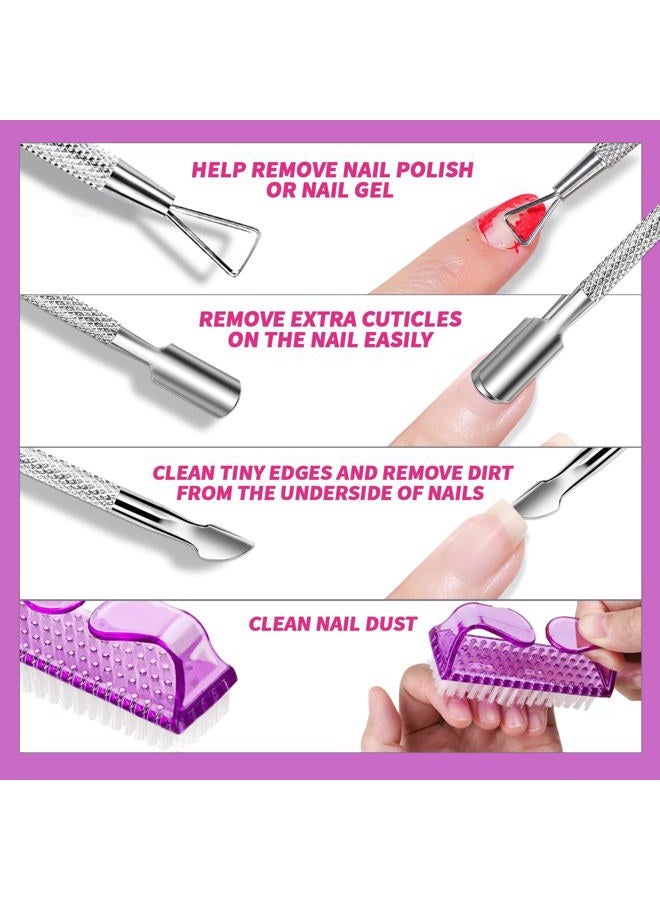 FANDAMEI Nail Polish Gel Remover Tools Kit, 10 Pcs Purple Nail Clips, 100ml Nail Polish Remover Bottle, 500 Pcs Remover Cotton Pad, Nail Brush, Cuticle Pusher, Cuticle Peeler, Nail File, Buffer Block - Image 4