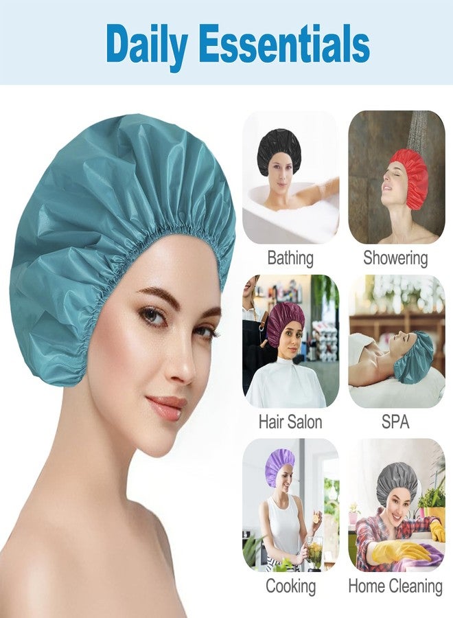 CHFONG 6 PCS Shower Caps for Women, Double Side Waterproof Shower Cap, Reusable Elastic Bath Caps for Shower, EVA Bathing Shower Caps, Bath Hair Caps - Black+Plum+Teal+Red+Lavender+Gray - Image 2