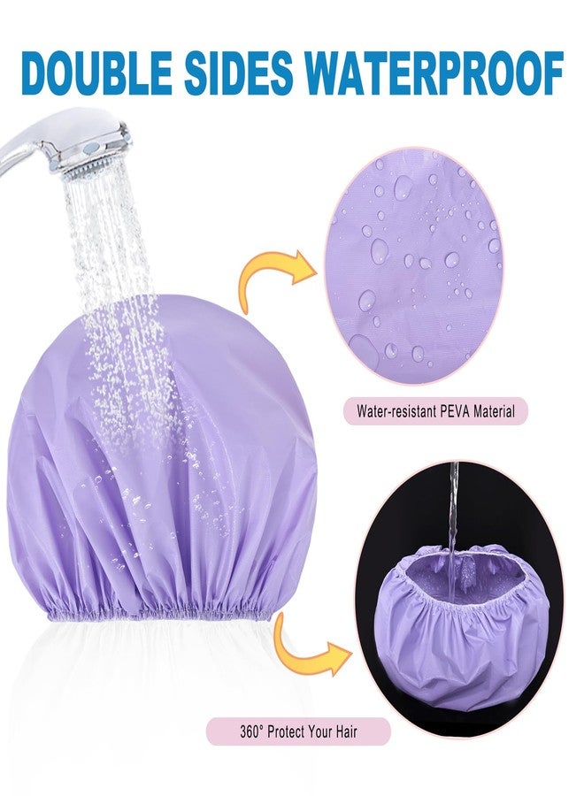 CHFONG 6 PCS Shower Caps for Women, Double Side Waterproof Shower Cap, Reusable Elastic Bath Caps for Shower, EVA Bathing Shower Caps, Bath Hair Caps - Black+Plum+Teal+Red+Lavender+Gray - Image 4