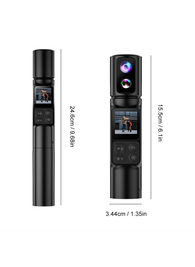 6K Action Camera, WIFI Dual Lens Pocket Camera, 350° Rotating Lens, 50MP Vlogging Camera, 2600mAh+2600mAh Battery, 6-Axis Stabilizer, Touch Screen, Support Time-Lapse Recording/Slow Motion/Pre-Recording