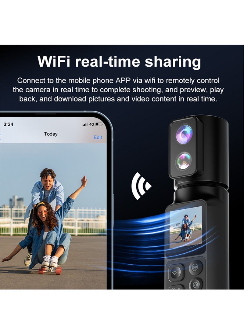 AUSEK 6K Action Camera, WIFI Dual Lens Pocket Camera, 350° Rotating Lens, 50MP Vlogging Camera, 2600mAh+2600mAh Battery, 6-Axis Stabilizer, Touch Screen, Support Time-Lapse Recording/Slow Motion/Pre-Recording  - Image 5