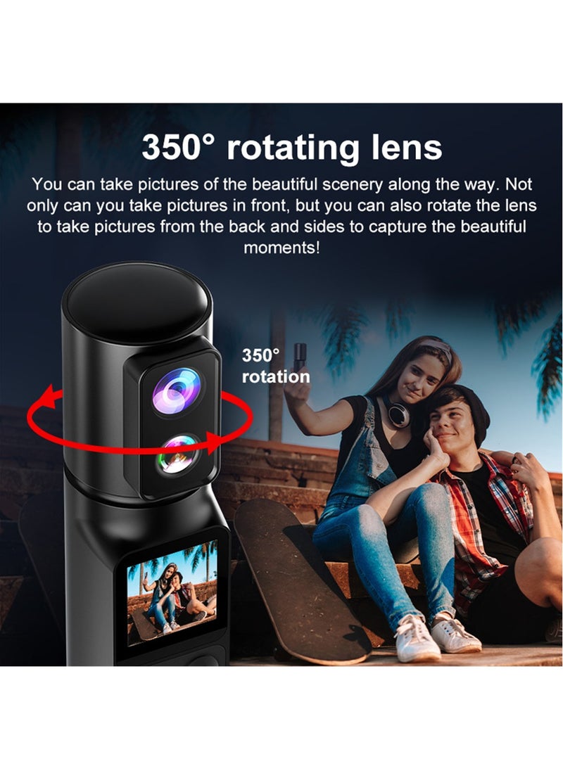 6K Action Camera, WIFI Dual Lens Pocket Camera, 350° Rotating Lens, 50MP Vlogging Camera, 2600mAh+2600mAh Battery, 6-Axis Stabilizer, Touch Screen, Support Time-Lapse Recording/Slow Motion/Pre-Recording