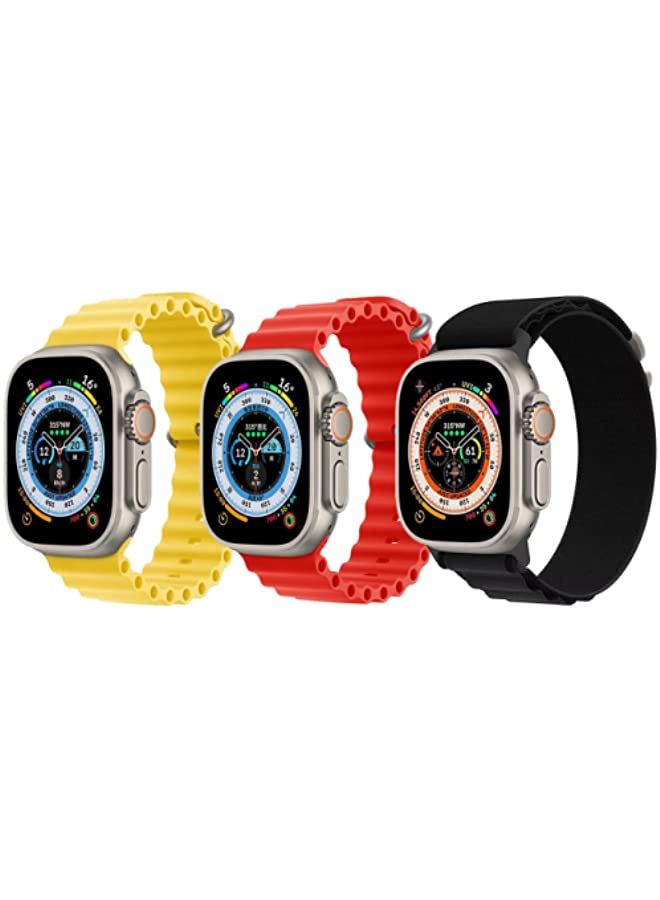 IAF Silicone Ocean Band Strap for Apple Watch Ultra 8 49mm Set of 3, Yellow, Red, Black
