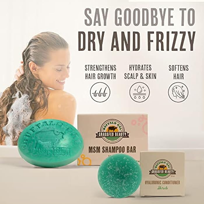 BUFFALO GAL MSM and Tallow Shampoo Bar + Hyaluronic and Tallow Hair Conditioner Bar, Solid Bar Shampoo and Conditioner for Hair Growth, Non-Soap, For All Hair Types, Shrub, Set of 2 - Image 4