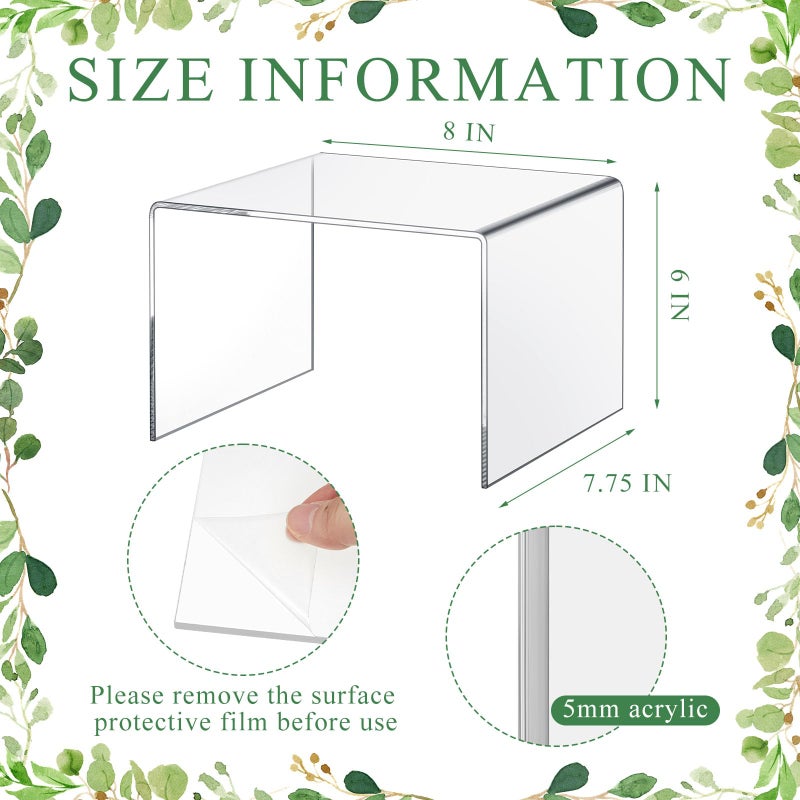 RattanView 2 Pcs 8 Inch Large Acrylic Risers Display Stands 5 mm Thick Acrylic Shelf Riser Showcase for Collectibles Jewelry Cupcakes Food Figures Perfume Cabinet (Clear) - Image 2