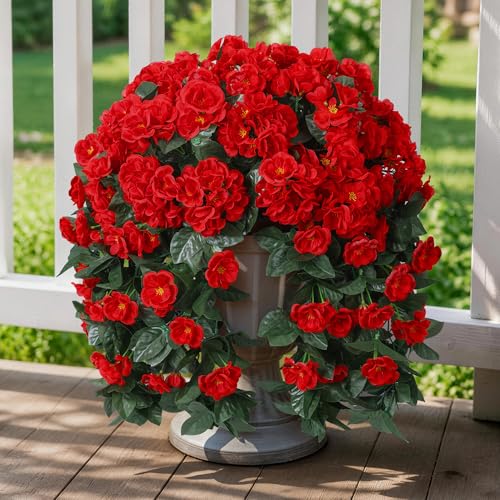 Ivydale Fake Geraniums Artificial Flowers for Outdoors Summer Decor 2 PCS Red Faux Hanging Flowers Outdoor Plants Realistic Silk Geraniums Vines UV Resistant for Outside Planters Porch Patio Garden - Image 3