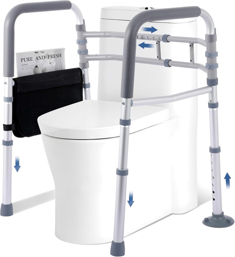 Toilet Safety Rails - Stand Alone Toilet Safety Frame & Grab Bar, Adjustable Toilet Seat Riser for Seniors, Raised Toilet Seat with Handles - Toilet Riser Fits Most Toilet - Image 1