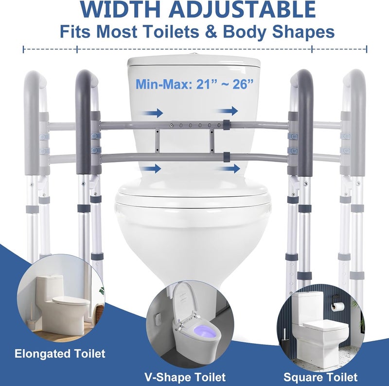 Toilet Safety Rails - Stand Alone Toilet Safety Frame & Grab Bar, Adjustable Toilet Seat Riser for Seniors, Raised Toilet Seat with Handles - Toilet Riser Fits Most Toilet - Image 2
