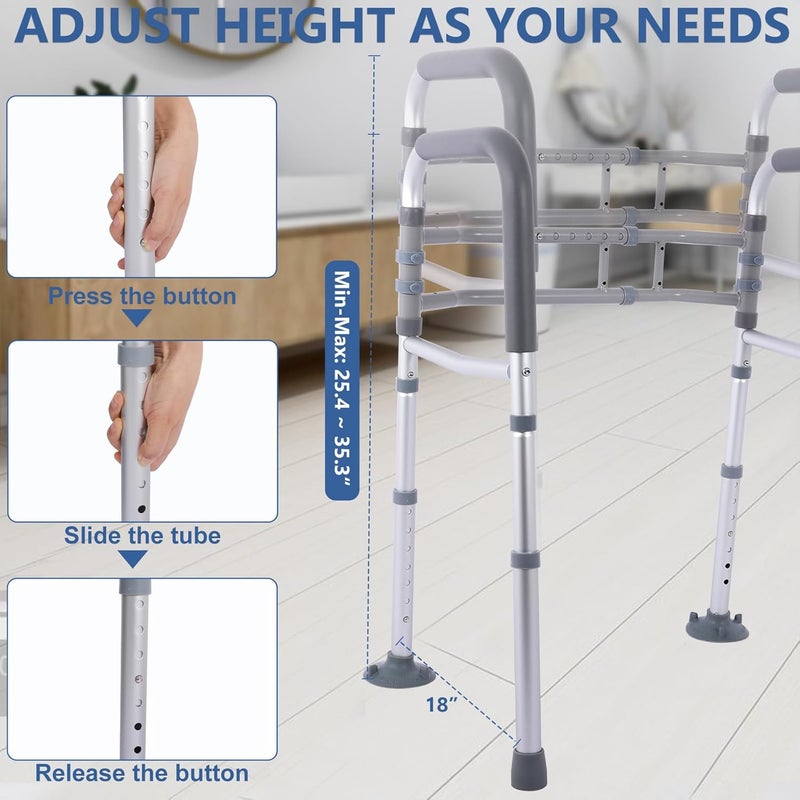 Toilet Safety Rails - Stand Alone Toilet Safety Frame & Grab Bar, Adjustable Toilet Seat Riser for Seniors, Raised Toilet Seat with Handles - Toilet Riser Fits Most Toilet - Image 4