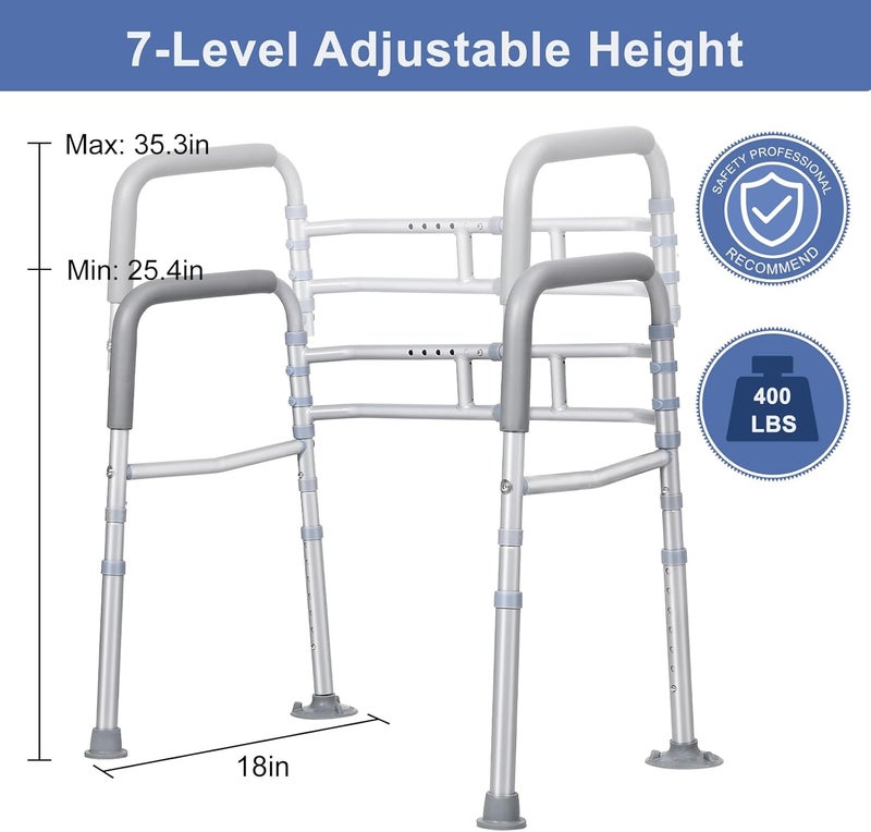 Toilet Safety Rails - Stand Alone Toilet Safety Frame & Grab Bar, Adjustable Toilet Seat Riser for Seniors, Raised Toilet Seat with Handles - Toilet Riser Fits Most Toilet - Image 3