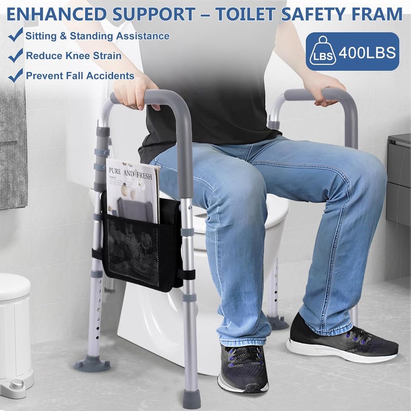 Toilet Safety Rails - Stand Alone Toilet Safety Frame & Grab Bar, Adjustable Toilet Seat Riser for Seniors, Raised Toilet Seat with Handles - Toilet Riser Fits Most Toilet - Image 5