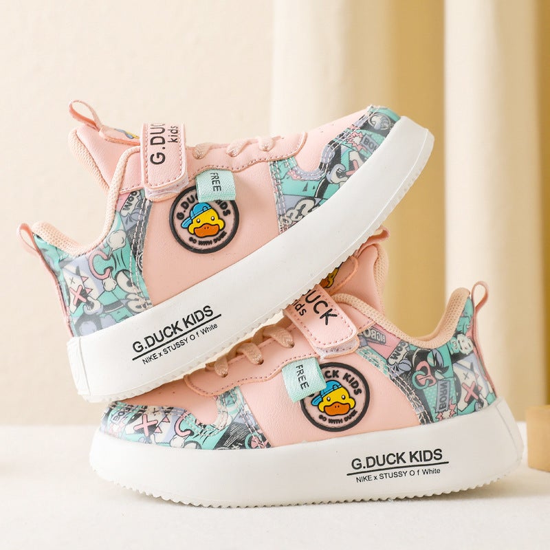 Little Yellow Duck Girls' Shoes 2024 New Mesh Breathable Children'S Sports Shoes Leather Surface Small And Medium-Sized Boys' Shoes - Image 2