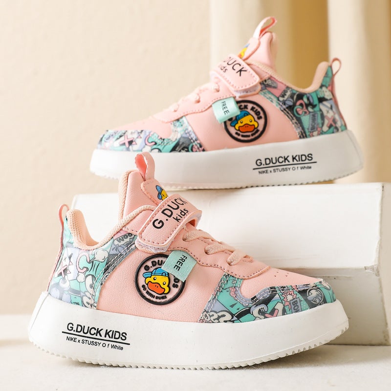 Little Yellow Duck Girls' Shoes 2024 New Mesh Breathable Children'S Sports Shoes Leather Surface Small And Medium-Sized Boys' Shoes - Image 4