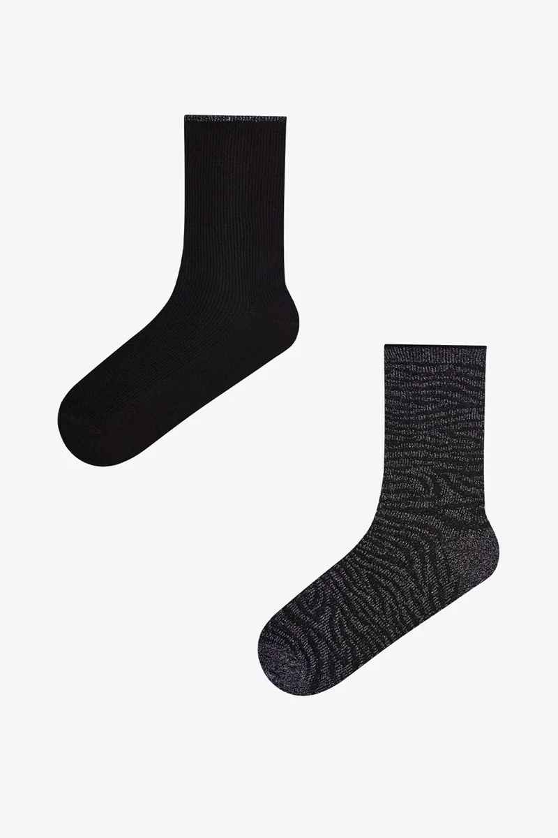 بنتي PENTI Shiny Zebra Cotton Metallic 2-Pack Crew Socks