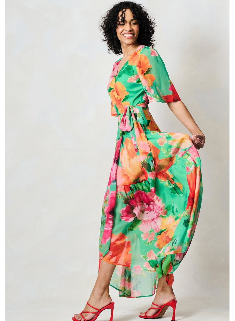 Hope & Ivy The SamanthaTie Waist Flutter Sleeve Maxi Wrap Dress With - Image 3
