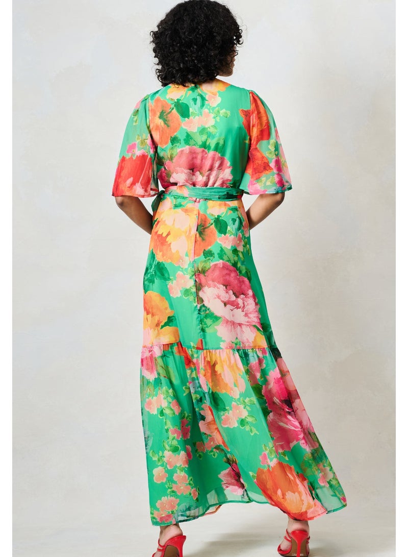 Hope & Ivy The SamanthaTie Waist Flutter Sleeve Maxi Wrap Dress With - Image 4