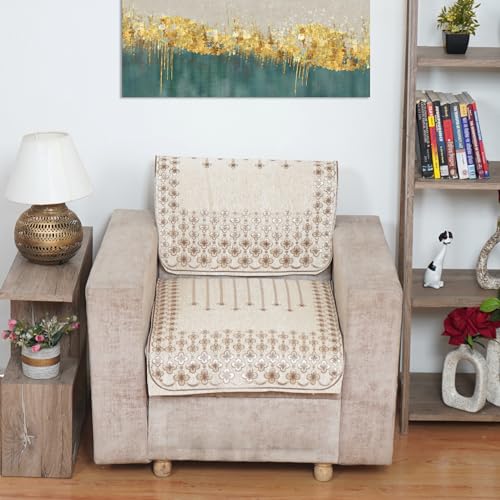 MORADO Chenille Printed Non Slip Sofa Seat Cover Set for 3+1+1 Seater Sofa | Washable Furniture Protector - Offwhite - Image 4