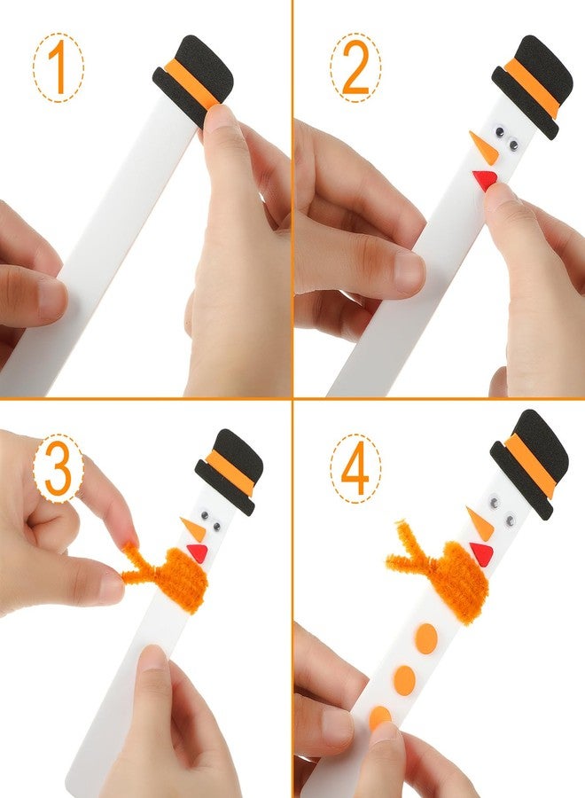 Kathfly 16 Sets Christmas Snowman Stick Ornament Craft Kit Snowman Hats for Crafts Hanging Christmas Ornaments Craft Bulk for Kids Winter Xmas Holiday DIY Classroom Home Activities - Image 3