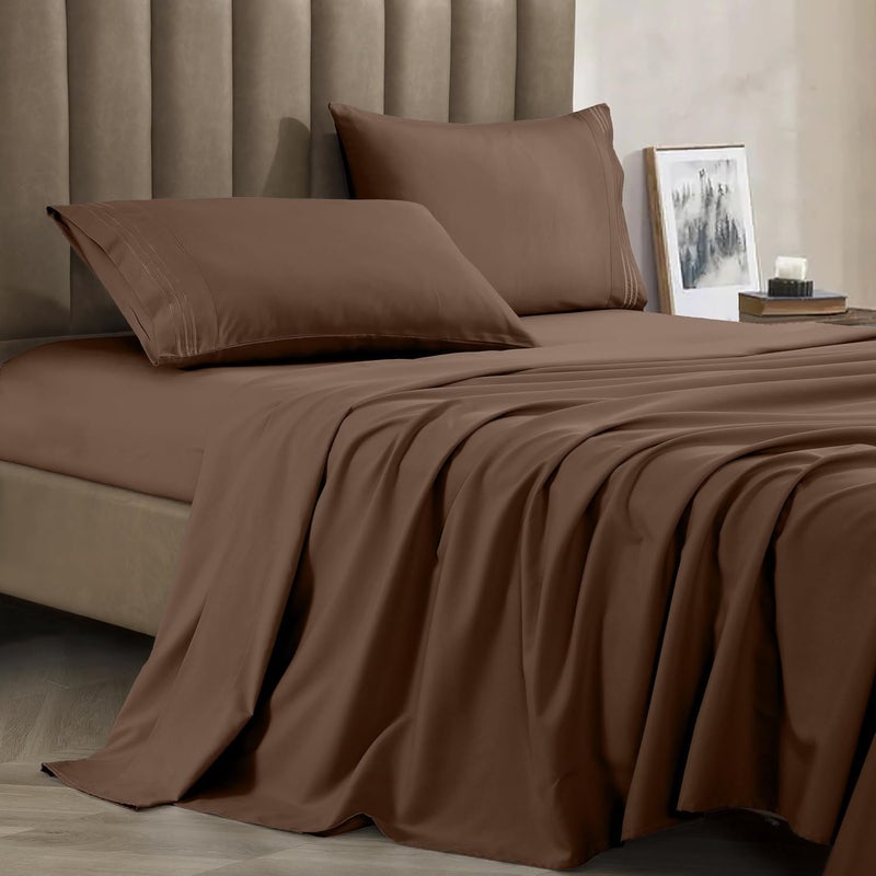 CELINE LINEN Premium 1800 Hotel Quality WrinkleResistant 4Piece Microfiber Sheet Set Luxury Ultra Soft and Breathable Bedding 16 Inch Deep Pocket 4PC Sheet Set Queen Taupe