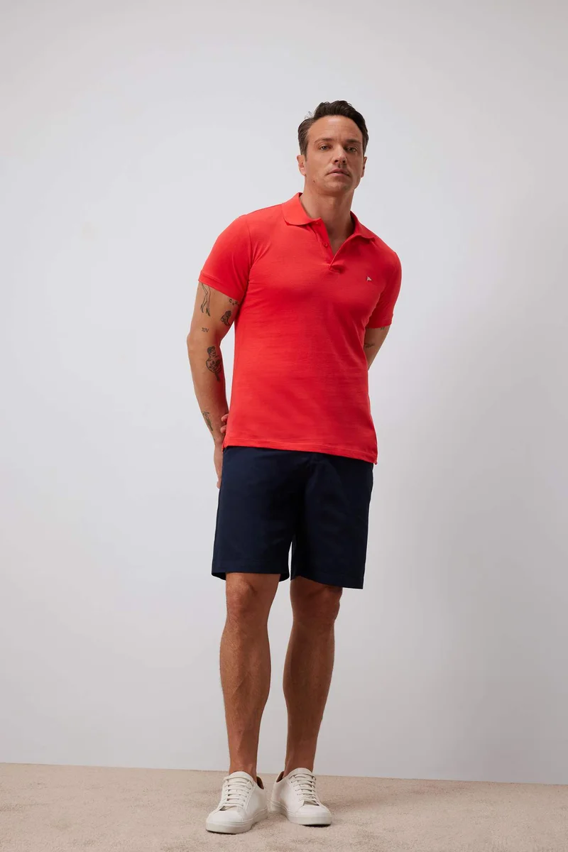 ديفاكتو Slim Fit Embroidered Short Sleeve Polo Shirt