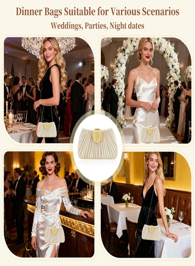 حقيبة يد أنيقة من الحرير للنساء، بتصميم YBMYCM، مزودة بسلسلة قابلة للفصل 3 في 1 لحملها على الكتف أو بشكل متقاطع أو باليد، مع مشبك على شكل صدفة، مثالية لحفلات الزفاف والخطوبة والعشاء الفاخر. - Image 3