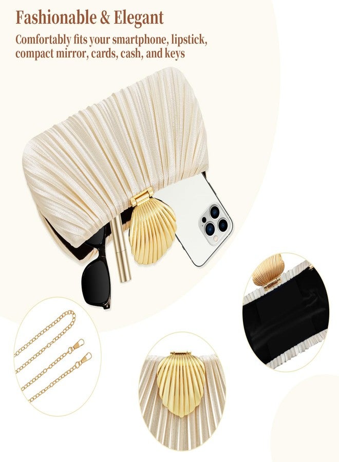 حقيبة يد أنيقة من الحرير للنساء، بتصميم YBMYCM، مزودة بسلسلة قابلة للفصل 3 في 1 لحملها على الكتف أو بشكل متقاطع أو باليد، مع مشبك على شكل صدفة، مثالية لحفلات الزفاف والخطوبة والعشاء الفاخر. - Image 5