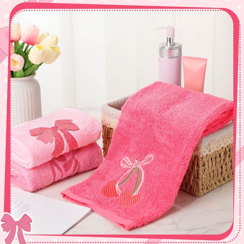 FuWeave 3 Pcs Pink Hand Towels for Bathroom Coquette Bow Embroidered Decorative Towel 100% Cotton Soft Absorbent Kitchen Facecloth Preppy Bathroom Decor Bridal Shower Wedding Gift 13.7 x 29.5'' - Image 5