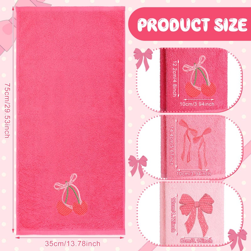 FuWeave 3 Pcs Pink Hand Towels for Bathroom Coquette Bow Embroidered Decorative Towel 100% Cotton Soft Absorbent Kitchen Facecloth Preppy Bathroom Decor Bridal Shower Wedding Gift 13.7 x 29.5'' - Image 2