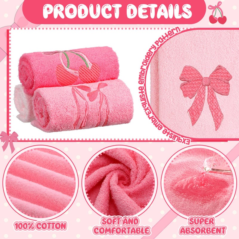 FuWeave 3 Pcs Pink Hand Towels for Bathroom Coquette Bow Embroidered Decorative Towel 100% Cotton Soft Absorbent Kitchen Facecloth Preppy Bathroom Decor Bridal Shower Wedding Gift 13.7 x 29.5'' - Image 3