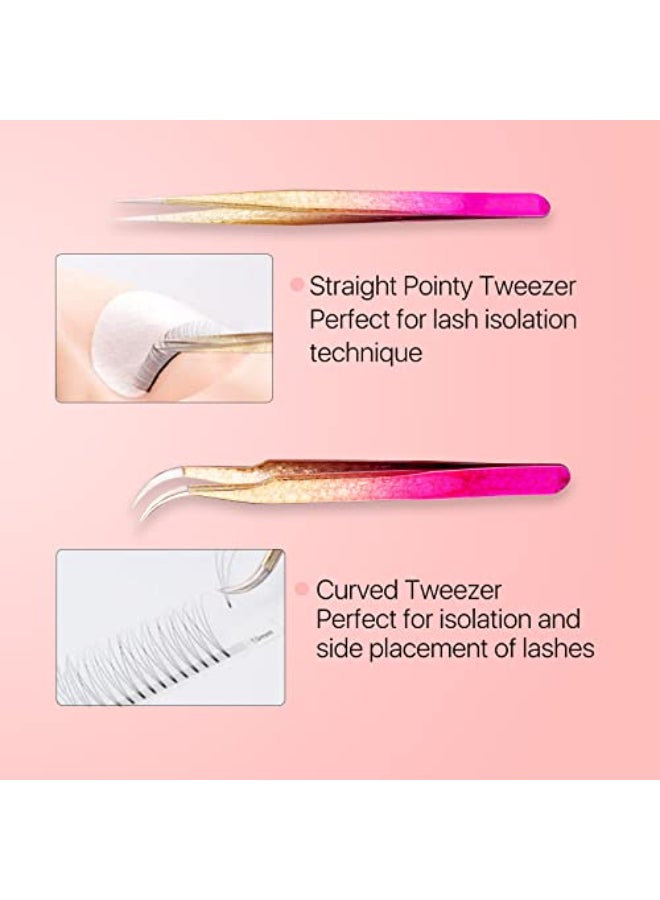 Miuffue Straight and Curved Pointed Tweezers for Eyelash Extension 2 PCS Lash Tweezer Set Stainless Steel Professional Eyelash Extension Tweezers for Volume Isolation and Classic Lashes - Image 3