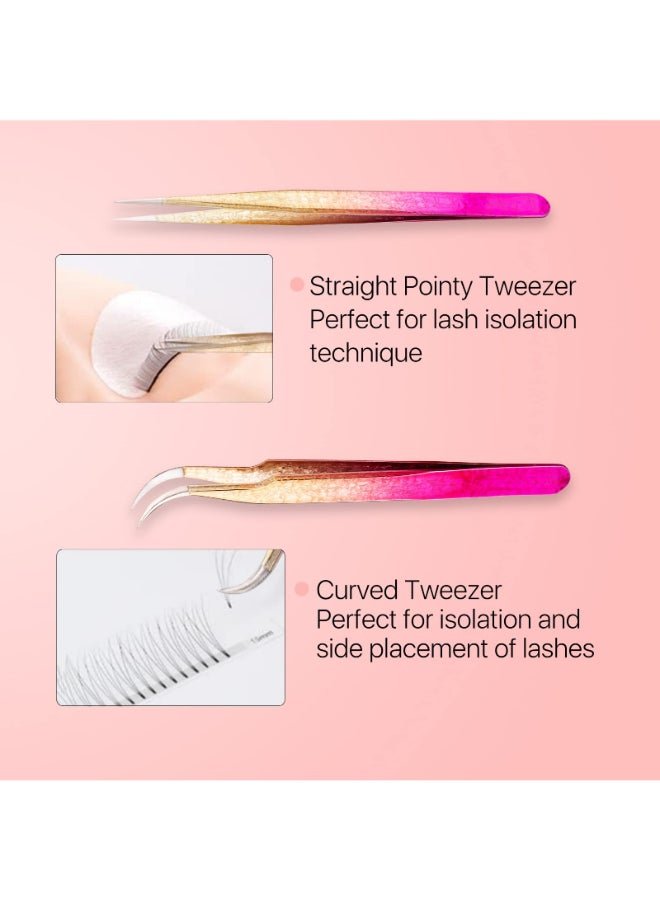 Miuffue Straight and Curved Pointed Tweezers for Eyelash Extension 2 PCS Lash Tweezer Set Stainless Steel Professional Eyelash Extension Tweezers for Volume Isolation and Classic Lashes - Image 4