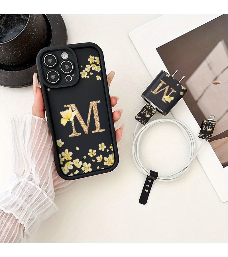 Color Mix 5 Floral Design Phone Case Set With Cable Protector Compatible Iphone 16 Pro Max - Image 3