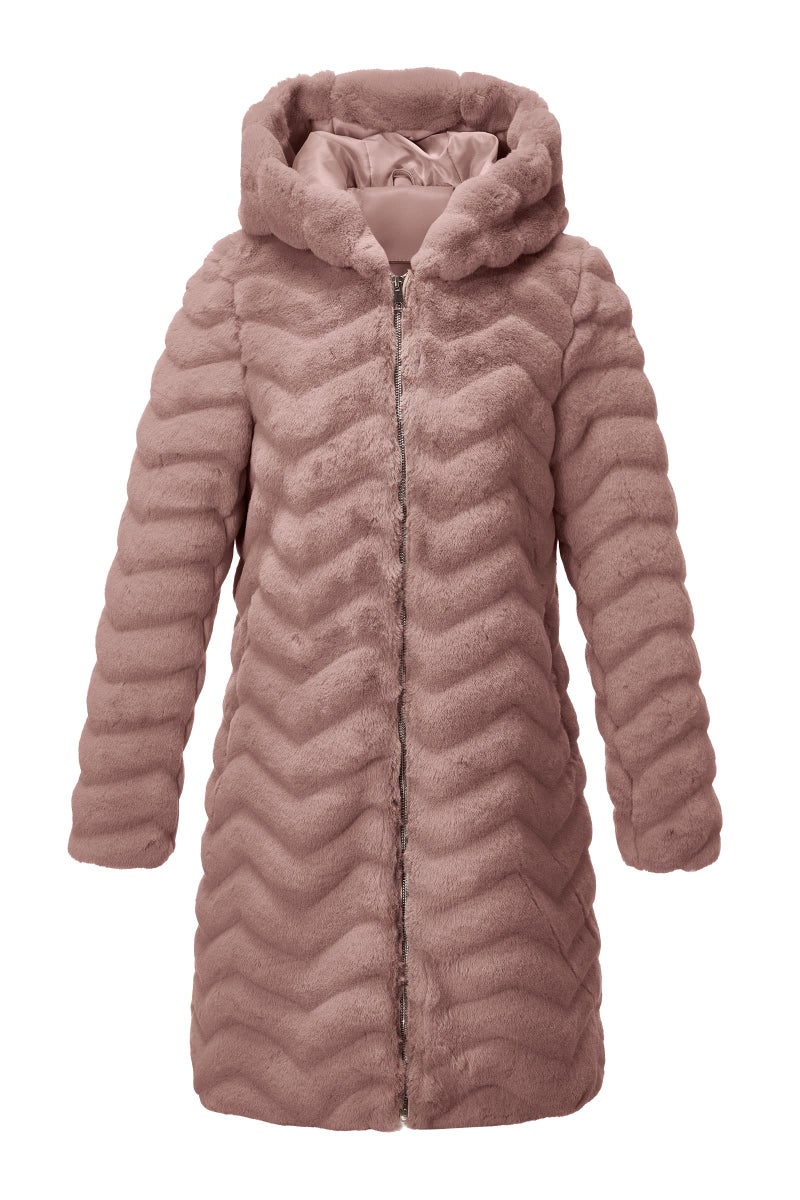 RISISSIDA Women Long Faux Fur Coat Fuzzy Jacket with Hood Fleece Winter Fall Thermal Shearling Warm Fluffy Furry Overcoat Pink 120757 M - Image 1