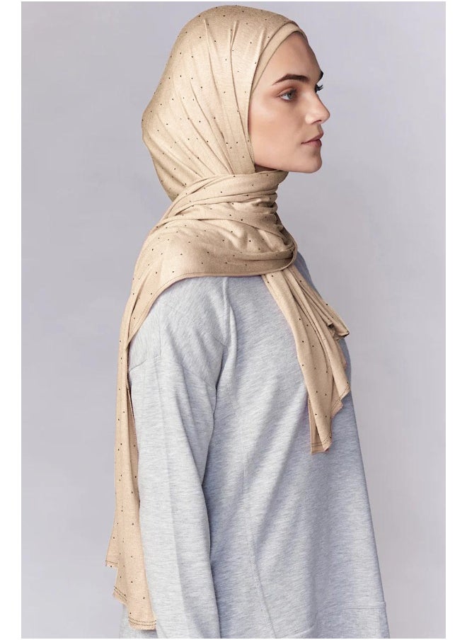 NIBEMINENT - Solid Color Silk Cotton Scarf with Starry Night Rhinestone Details - Premium Modal Long Scarf - Image 1