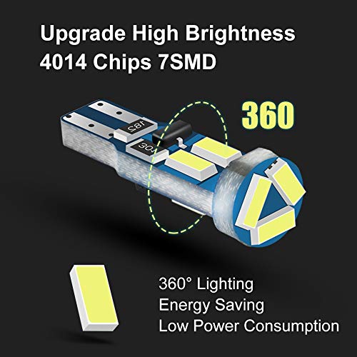 WeiXuan 10X T5 LED Bulbs Wedge 74 70 37 17 2721 PC74 PC37 LED Lamps for Car Interior Gauge Cluster Dashboard Instrument Panel Indicators (White) - Image 3