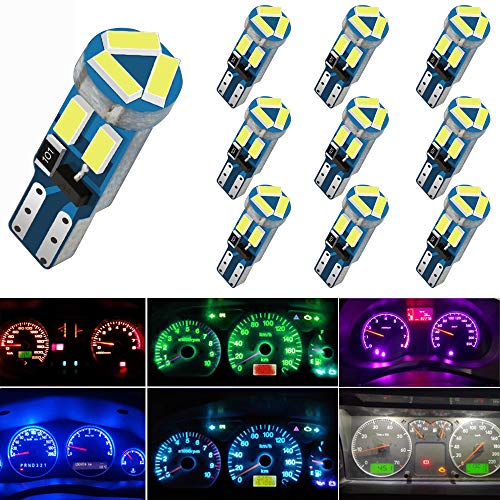 WeiXuan 10X T5 LED Bulbs Wedge 74 70 37 17 2721 PC74 PC37 LED Lamps for Car Interior Gauge Cluster Dashboard Instrument Panel Indicators (White) - Image 1