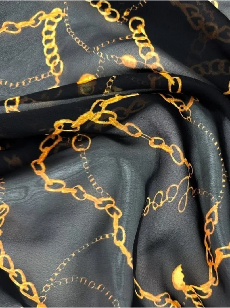 Pistore Black Chain Shawl Patterned Bandana Scarf New Season Hair Accessory